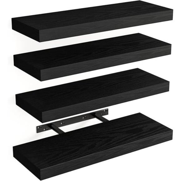 Fixwal Floating Wall Shelves Set of 4 Black Wood Storage for Home Decor - Picture 7 of 7